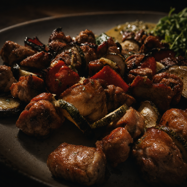 Brochettes de Mollejas y Vegetales