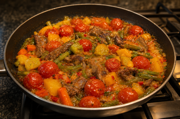 Costilla banderita en Olla con Vegetales de Estación